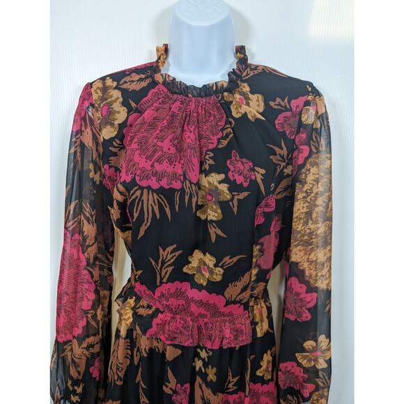 Anthropologie Porridge Puff Sleeve Open Back Floral Mini Dress Black NWT XL - Picture 4 of 12